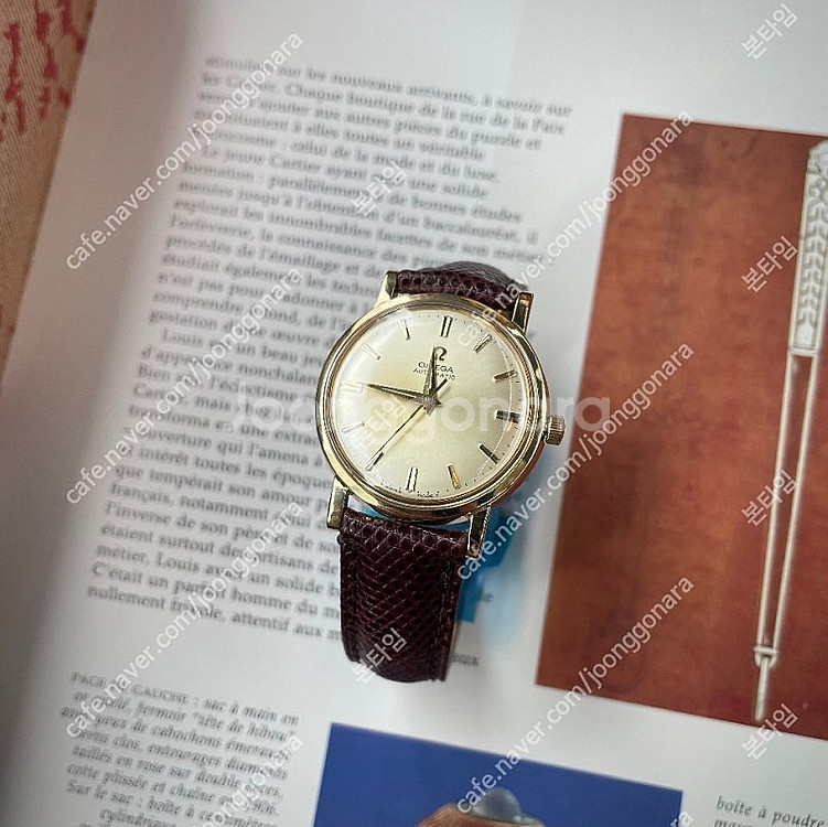 오메가 수동 33mm 10k 골드 빈티지 가죽시계--0
