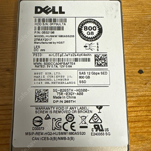 Dell 서버용 SAS SSD HGST 12G 800GB eMLC HUSMM1680ASS205 엔터프라이즈 기업용