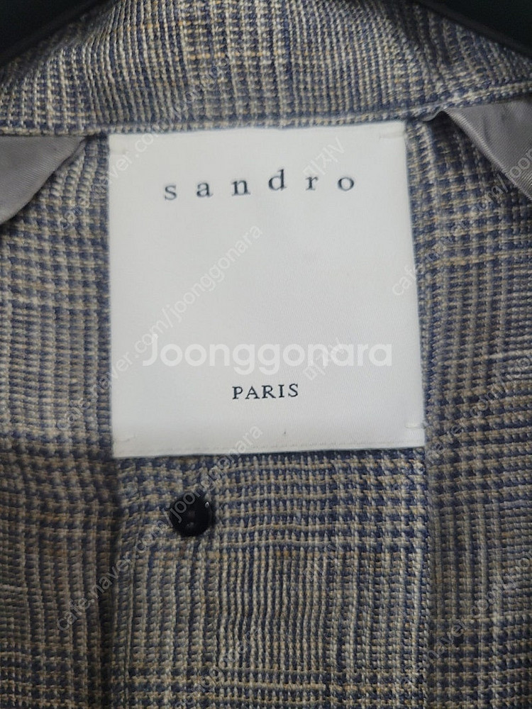 sandro 산드로 백버튼 린넨 체크 자켓 린넨100%...--4