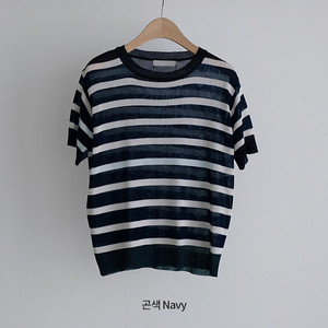 캔마트 린넨 단가라 반팔 니트 새제품 -15,000원