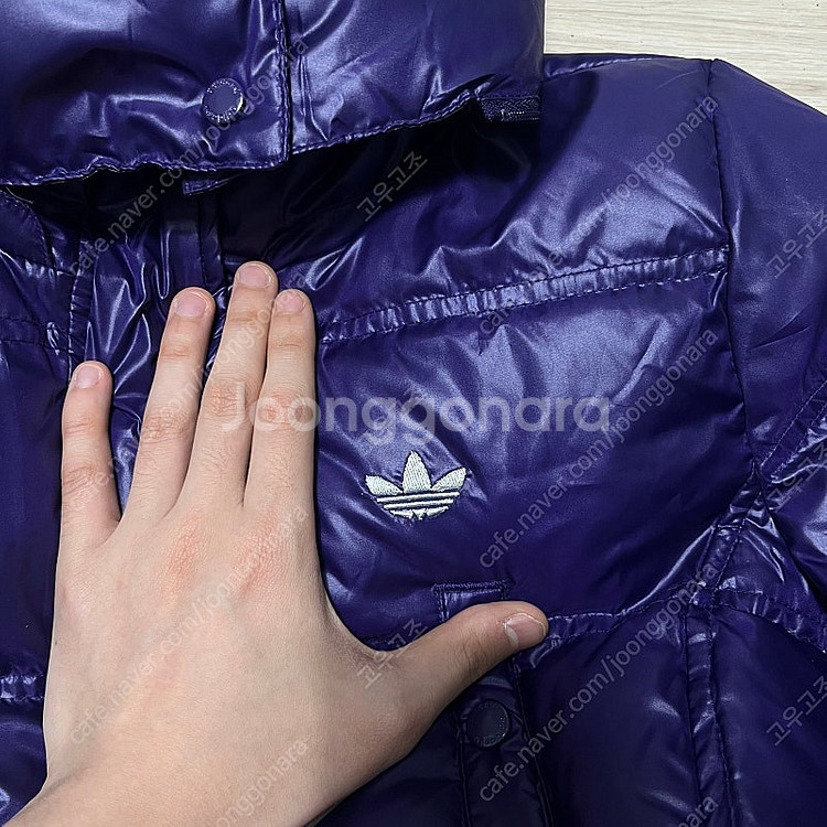 아디다스 오리지널 로고 퍼플 후드 롱패딩 [90]--4