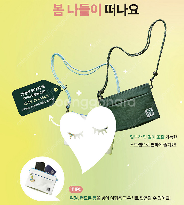 스타벅스 데일리 파우치 백 그린 화이트 라코스테 멀티플...--1