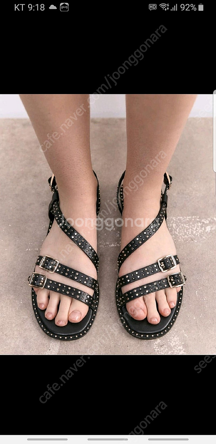 자라 스터드 스트랩 레더 샌들--1