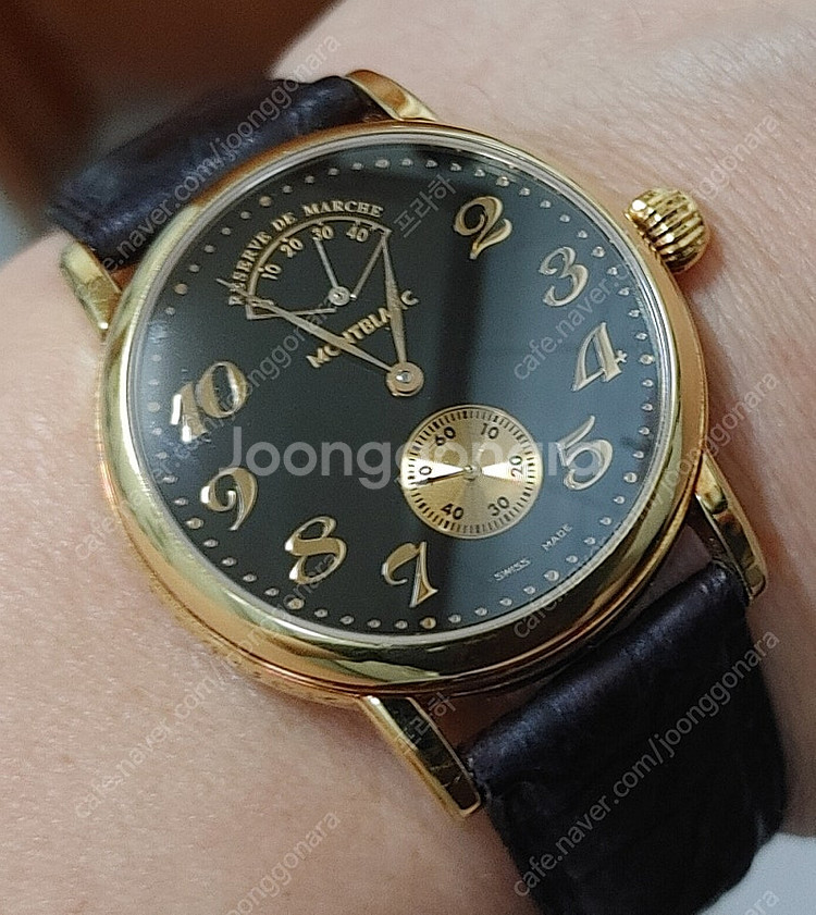 몽블랑 18k 금통 파워리저브 수동 36mm시계--3