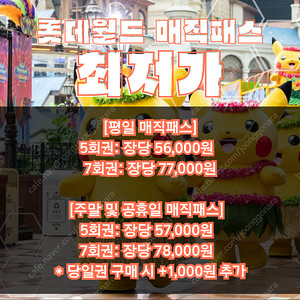 7월19일(토) 롯데월드 매직패스 5회/7회 최저가
