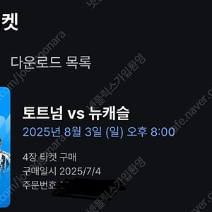 토트넘vs뉴캐슬 내한경기 3등석a 4연석