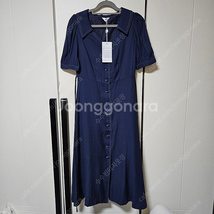 [새상품] 스티치 오픈카라 뒷리본 롱 원피스(정가 4....--4