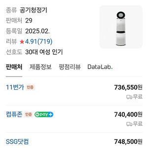 LG 퓨리케어 360° 공기청정기 AS285DWWC 새 상품입니다.