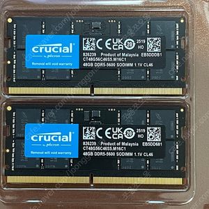크루셜 Crucial 96GB 노트북램 DDR5 5600 노트북메모리 48GB x 2