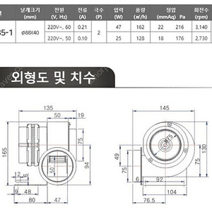 소형송풍기(시로코팬) 이노텍 TB85-1(베이스형)