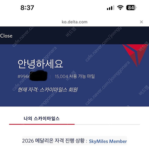 델타항공 대리발권 1점당 16원(15,000-30,000점)