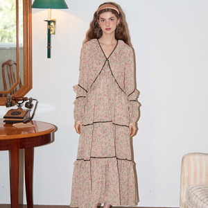 살롱드욘 레이스 포인트 쉬폰 롱 드레스 베이지 택 채 새상품