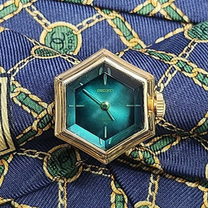 빈티지 세이코 시계반지 헥사곤 골드그린