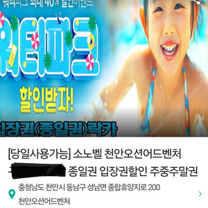 소노벨 천안 오션어드벤처 종일권,소인,1매