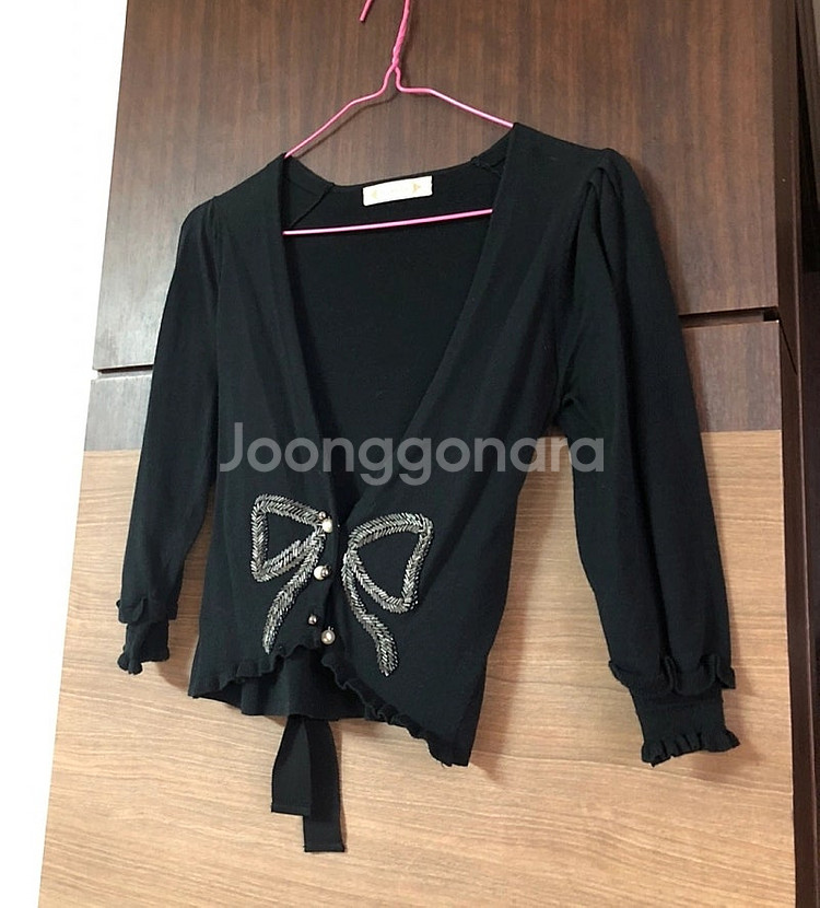 레니본 여성 블랙 리본 가디건 55--1
