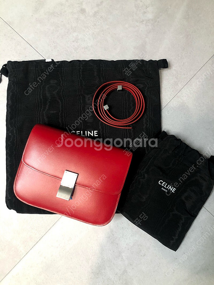 셀린느 클래식박스 레드 은장 미디움--0