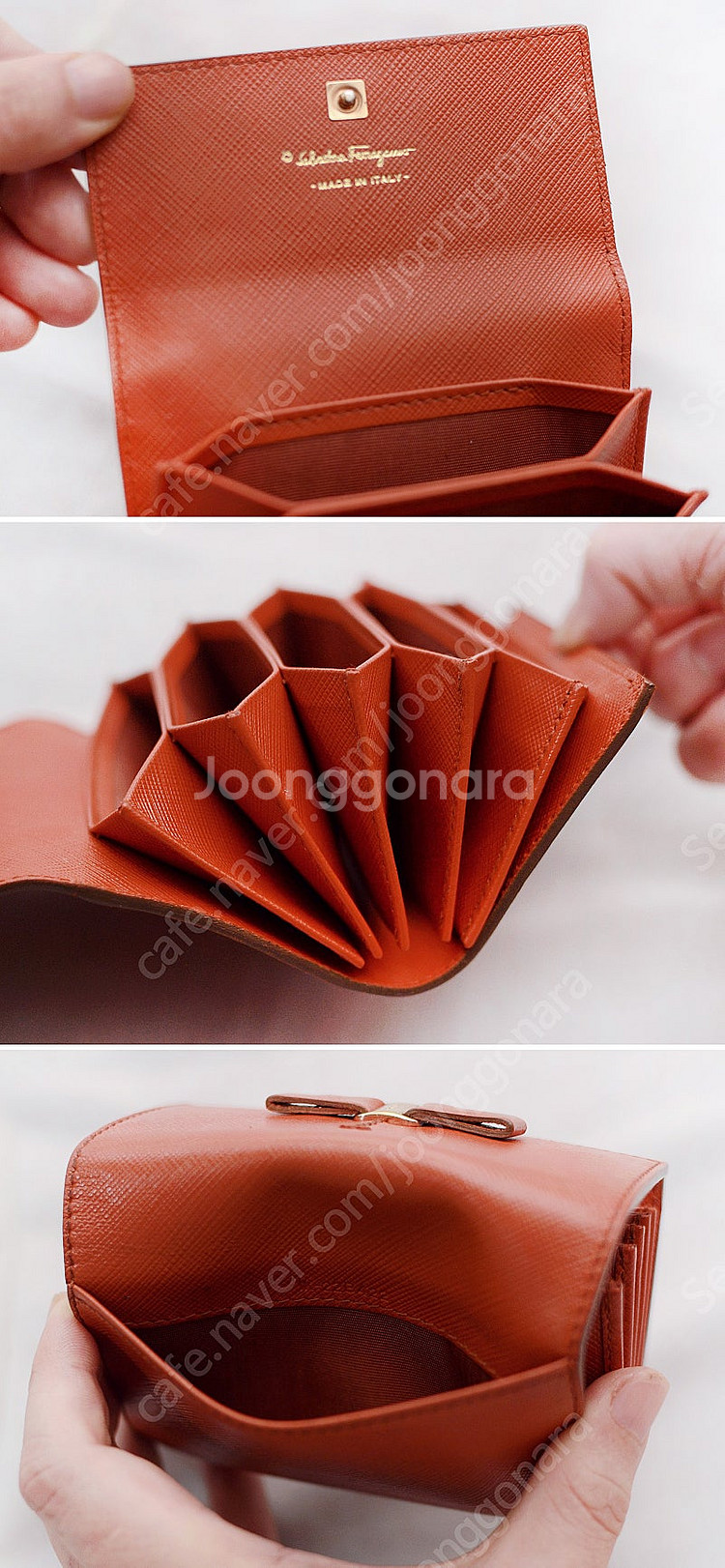 페라가모 금장 바라리본 사피아노 레더 아코디언 컴팩트 ...--8