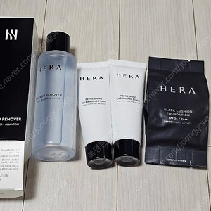 (택포)헤라 메이크업리무버 125ml+ 리프레싱클렌징폼 100ml +블랙쿠션 미니5g +센슈얼피팅글로우틴트 미니(히든모브)