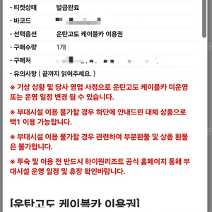 하이원리조트 운탄고도 케이블카 이용권 2장(25.10.01까지이용가능)