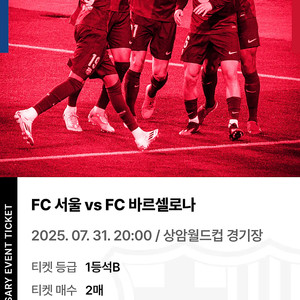 fc서울 vs 바르셀로나 서울 티켓 1등석B 2매
