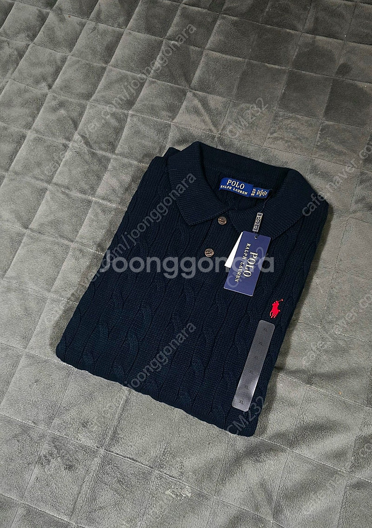 폴로 랄프로렌 케이블 반팔 니트 카라티 네이비 색상 X...--0