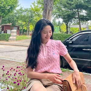 (단종색상)폴로 랄프로렌 여성 카라넥 꽈배기 반팔 니트 스웨터(핑크)