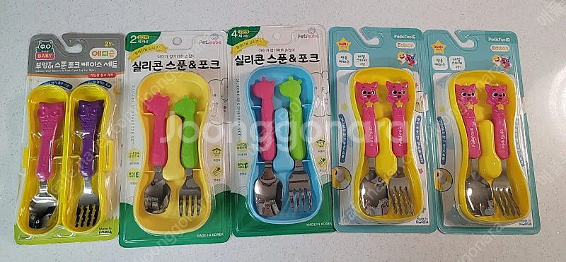 에디슨, 핑크퐁 유아 스푼포크세트 새상품 5개--0