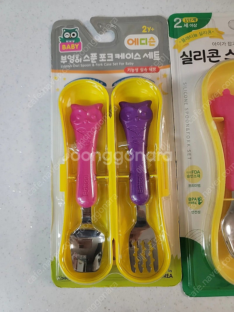 에디슨, 핑크퐁 유아 스푼포크세트 새상품 5개--1