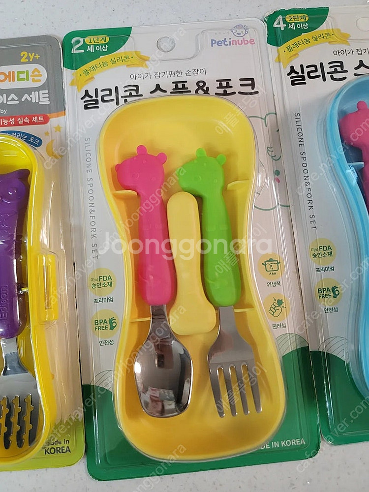 에디슨, 핑크퐁 유아 스푼포크세트 새상품 5개--2