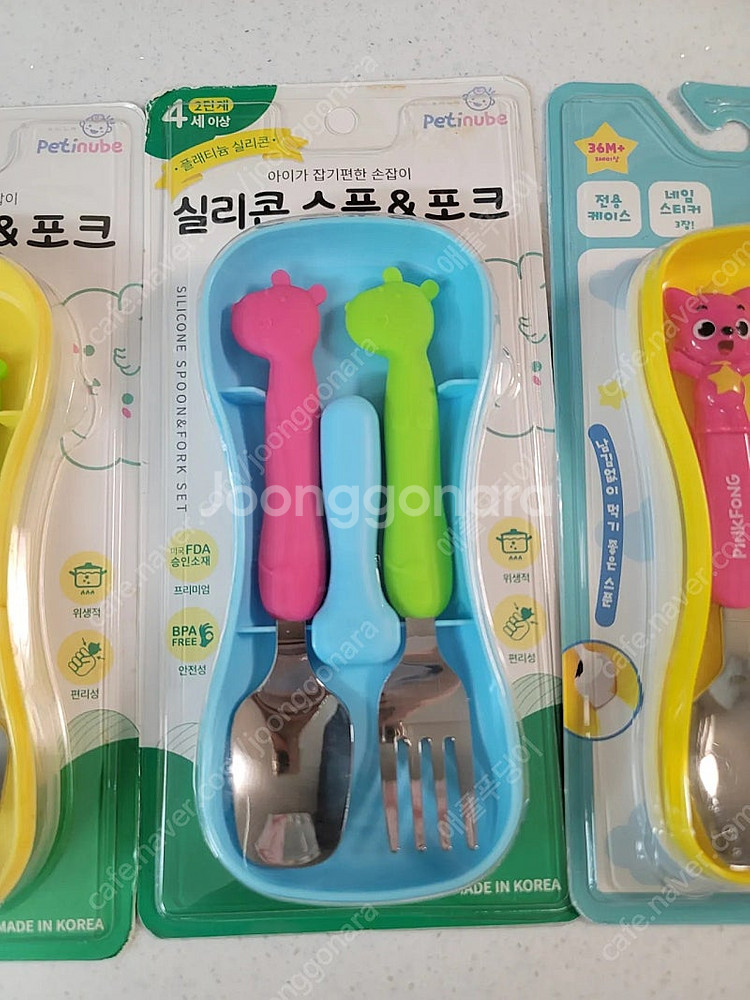 에디슨, 핑크퐁 유아 스푼포크세트 새상품 5개--3