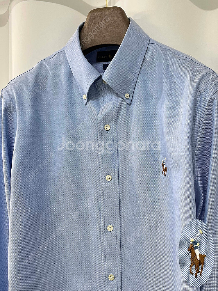 폴로 랄프로렌 논아이론 이지케어 블루 솔리드 셔츠 남방--3