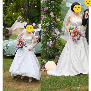 (가격내림) 미카도실크 셀프 웨딩 드레스 야외 웨딩 스냅 촬영, 키작녀 드레스