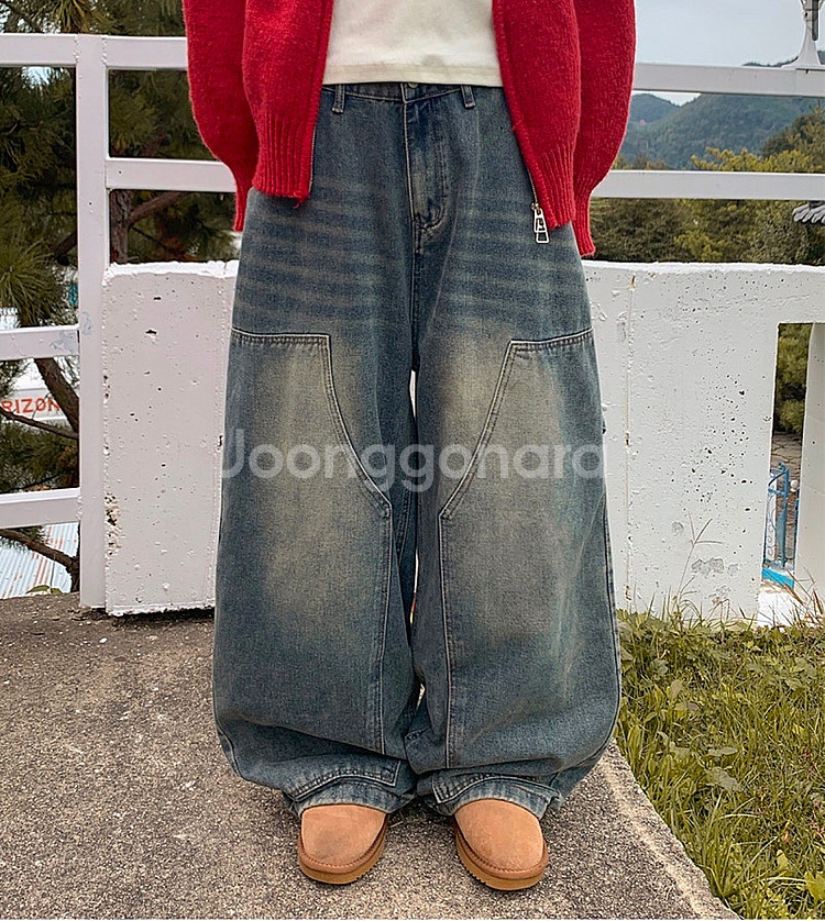 새상품 바온 스푸키 스트링 카펜더 와이드 데님 팬츠 중...--1
