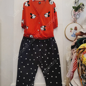 디즈니 미키 반팔 가디건.도트 스판 테이퍼드핏