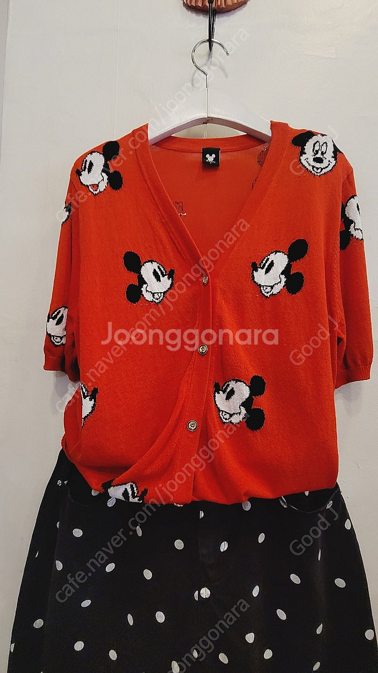 디즈니 미키 반팔 가디건.도트 스판 테이퍼드핏--1
