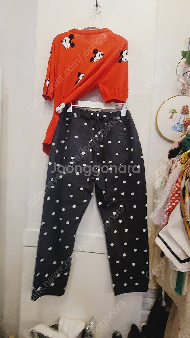디즈니 미키 반팔 가디건.도트 스판 테이퍼드핏--7