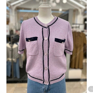 온앤온 23fw 라운드넥 배색반팔 가디건 85