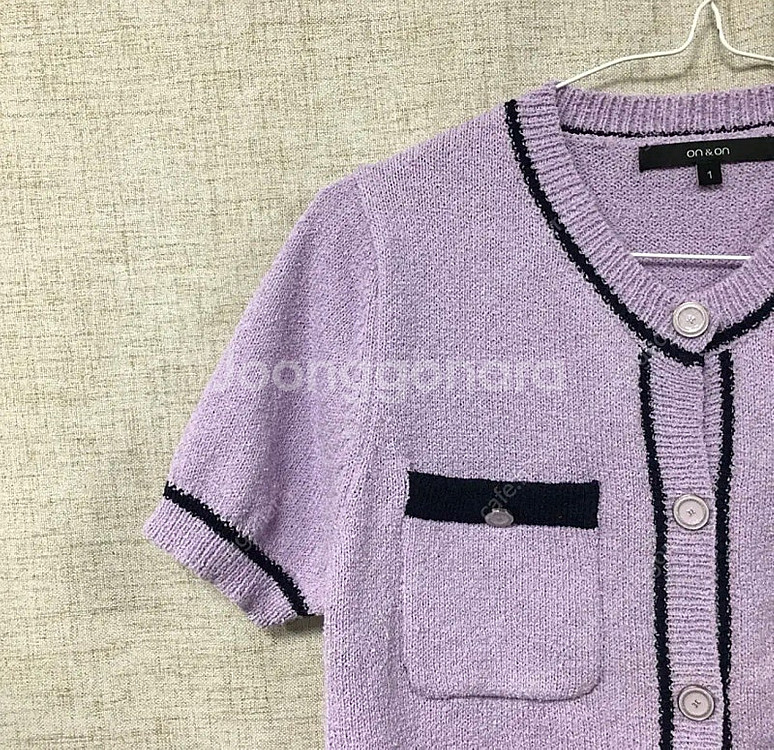 온앤온 23fw 라운드넥 배색반팔 가디건 85--3