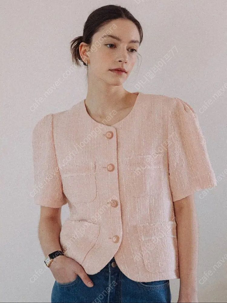 보카바카 린넨 트위드 핑크 반팔 자켓 결혼식 하객룩 출근룩 올드머니룩 이미지