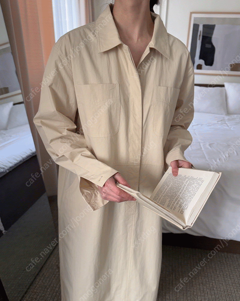 새상품/베이지/네이비/루즈핏 캐쥬얼 포켓 셔츠 롱원피스 오버핏 주머니
