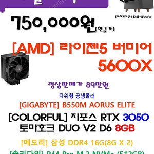 5600X + 컬러풀 3050(8GB) 신품 본체 75만