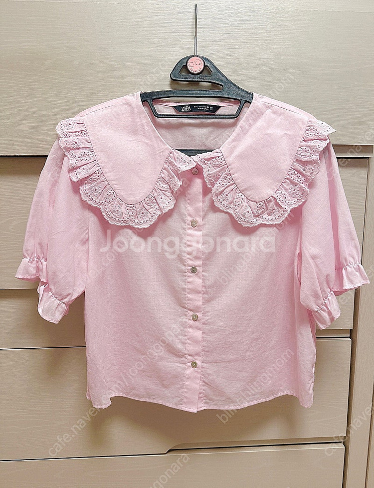 zara 자라 자수 핑크 블라우스 카라셔츠 L 새상품--0