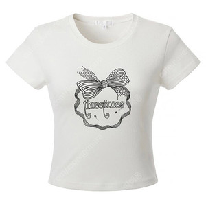 쓰리타임즈 리본 크롭 티 화이트 아이보리 M