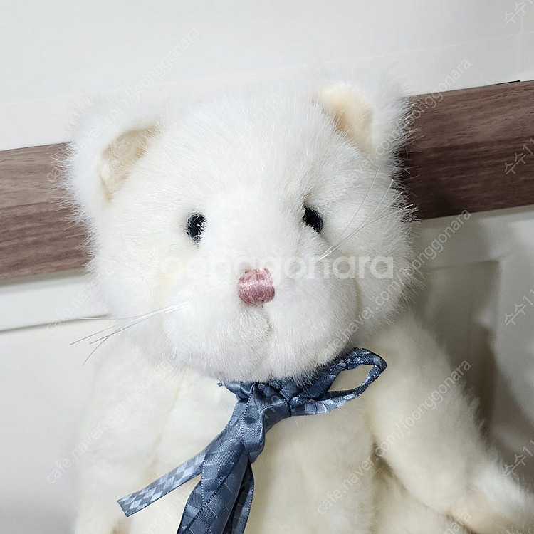 보이즈베어 대형 파란 리본 흰 고양이 미묘 키덜트 빈티...--0