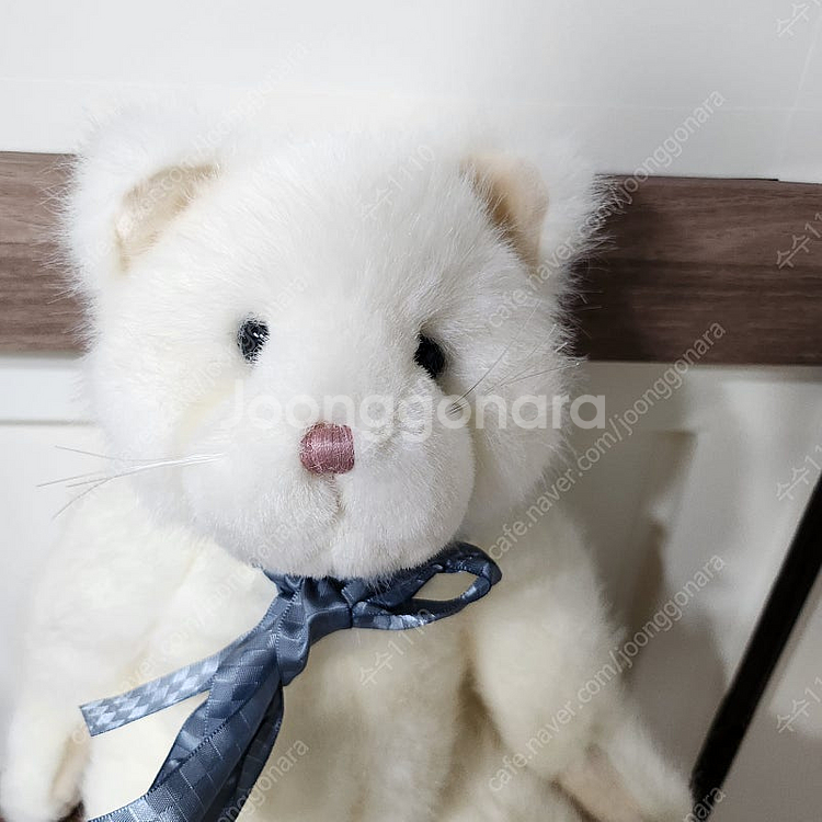 보이즈베어 대형 파란 리본 흰 고양이 미묘 키덜트 빈티...--1