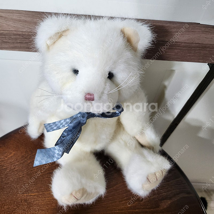 보이즈베어 대형 파란 리본 흰 고양이 미묘 키덜트 빈티...--3