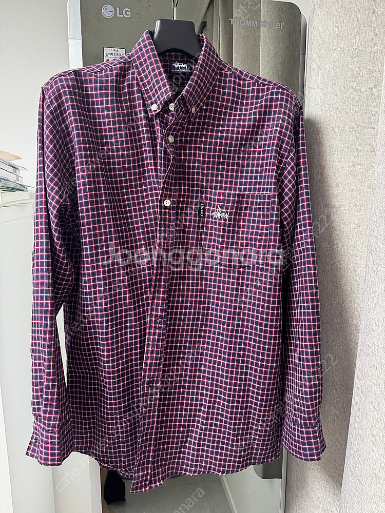 올드스투시 stussy 깅엄체크 레드 원포켓 셔츠 L사...--0
