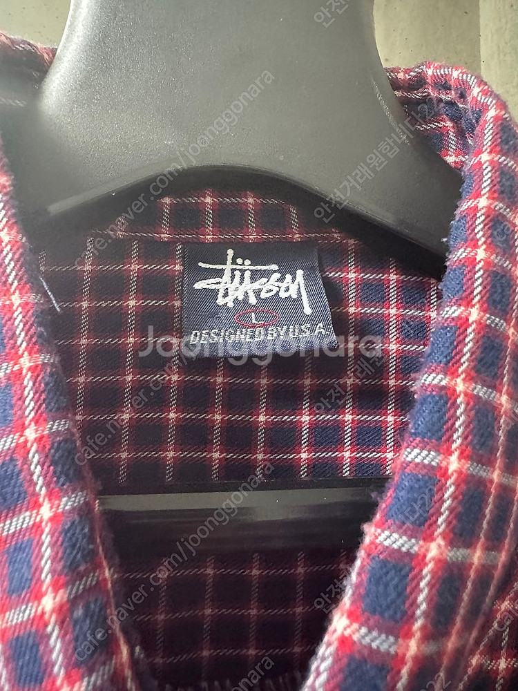 올드스투시 stussy 깅엄체크 레드 원포켓 셔츠 L사...--2