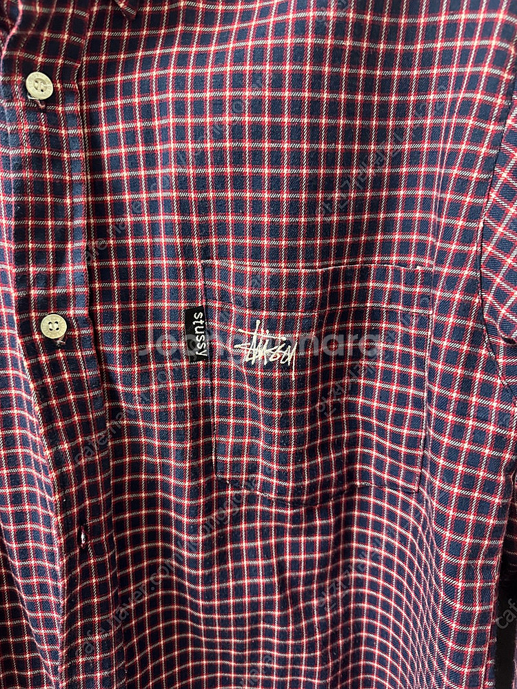 올드스투시 stussy 깅엄체크 레드 원포켓 셔츠 L사...--4