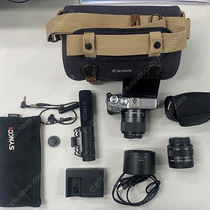 캐논 M6 makr2+렌즈(15-45mm), (32mm)+정품후드+M마운트+샷건마이크+로우프로가방+악세사리 일괄판매